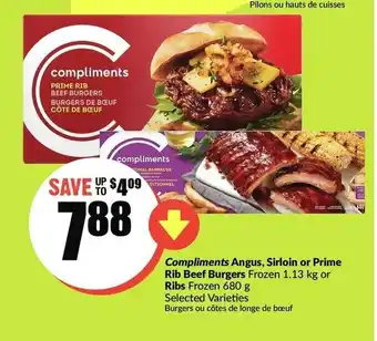FreshCo Compliments agus, sirloin or prime rib beef burgers offer