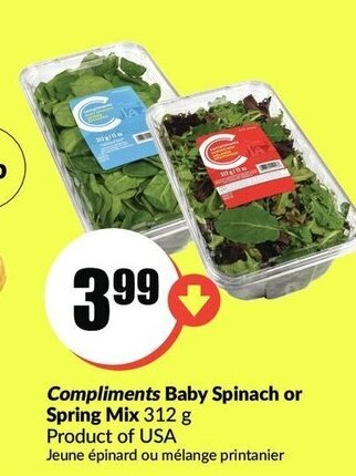 FreshCo Compliments baby spinach or spring mix offer