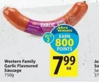 Save on Foods Western family garlic flavoured sausage offer