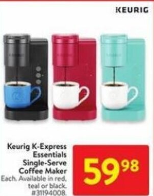 Walmart Keurig K-express essentials single-serve coffee maker offer