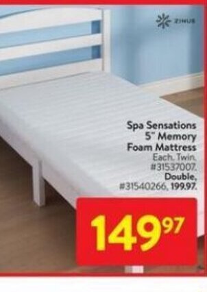 Walmart Spa sensations 5"memory foam mattress offer