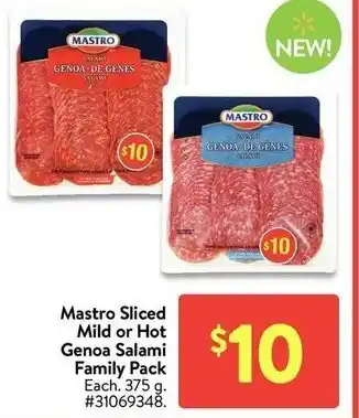 Walmart Mastro sliced mild or hot genoa salami family pack offer