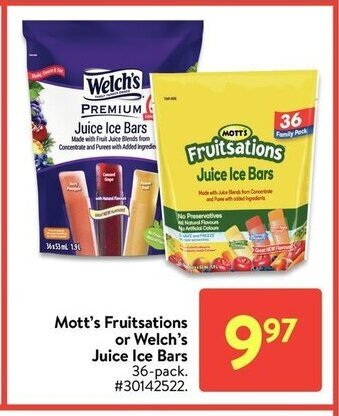 Walmart Mott's fruitsations or welch's juice ice bars offer