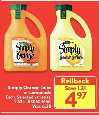 Walmart Simply orange juice or lemonade offer