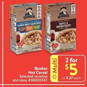 Walmart Quaker hot cereal offer