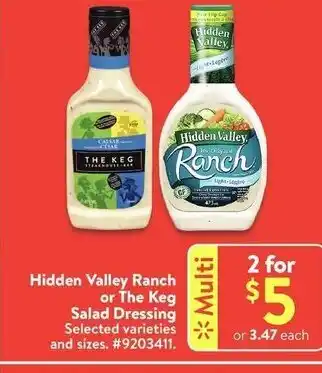 Walmart Hidden valley ranch or the keg salad dressing offer