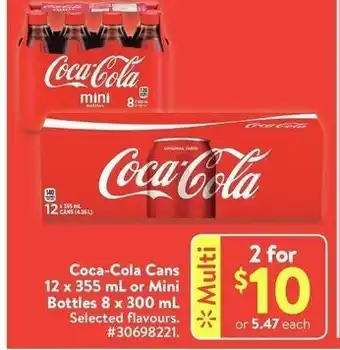 Walmart Coca-cola cans 12 x 355 ml or mini bottles 8 x 300 ml offer