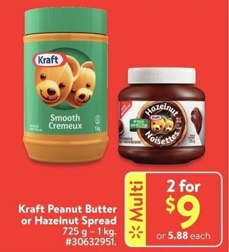 Walmart Kraft peanut butter or hazelnut spread offer