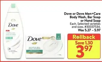 Walmart Dove or dove men+care body wash, bar soap or hand soap offer