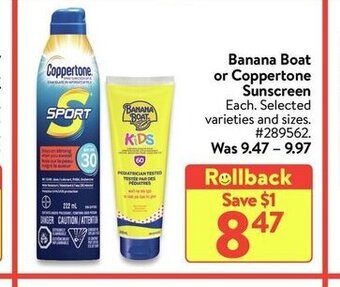 Walmart Banana boat or coppertone sunscreen offer