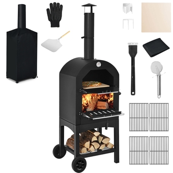 Best Buy Costway Outdoor Pizza Oven Wood Fire Pizza Maker Grill w/ Pizza Stone & Waterproof Cover offer