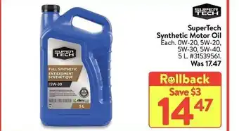 Walmart Supertech synthetic motor oil offer