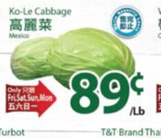 T&T Supermarket Ko-le cabbage offer