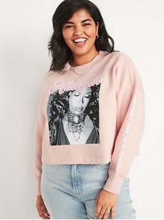 Old Navy Long-sleeve oversized cropped pop-culture graphic sweatshirt for women offer