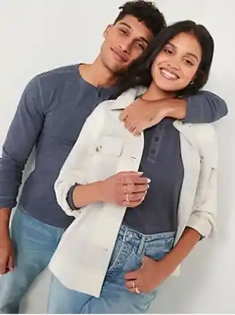 Old Navy Vintage garment-dyed gender-neutral long-sleeve henley t-shirt for adults offer