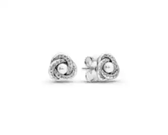 Pandora Shimmering knot white lacquered artificial pearl stud earrings offer