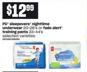 Loblaws Pc sleepovers nighttime underwear fade alert training pants offer