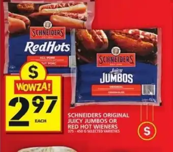 Food Basics Schneiders original juicy jumbos or red hot wieners offer