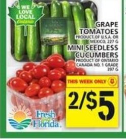 Food Basics Grape tomatoes mini seedless cucumbers offer