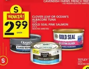 Food Basics Clover leaf or ocean's albacore tuna gold seal pink salmon offer