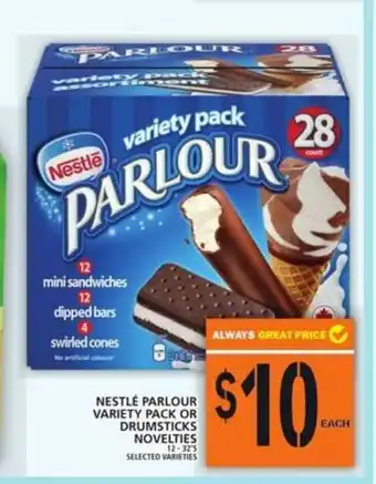Food Basics Nestlé parlour variety pack or drumsticks novelties offer