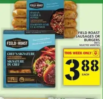Food Basics Field roast sausages or burgers offer