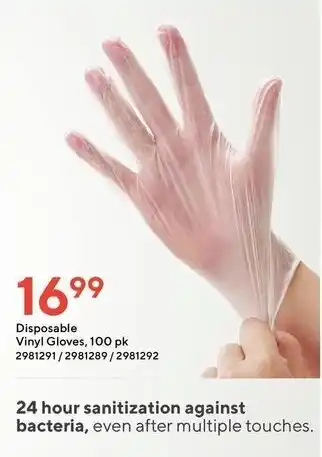 Staples Disposable vinyl gloves, 100 pk offer