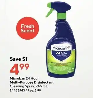 Staples Microban 24 hour multi-purpose disinfectant cleaning spray, 946 ml offer