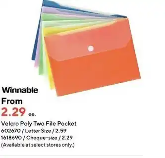Staples Velcro poly two file pocket offer