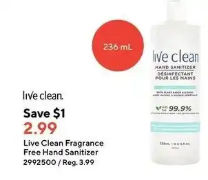 Staples Live clean fragrance free hand sanitizer offer