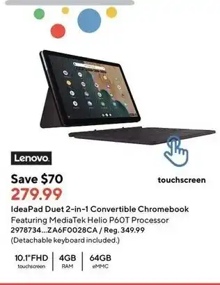 Staples Idea pad duet 2-in1 convertible chromebook offer