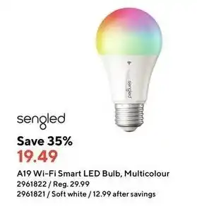 Staples A19 Wi-fi smart led bulb multicolor offer