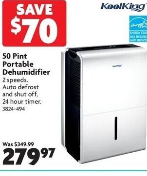 Home Hardware 50 Pint portable dehumidifier offer