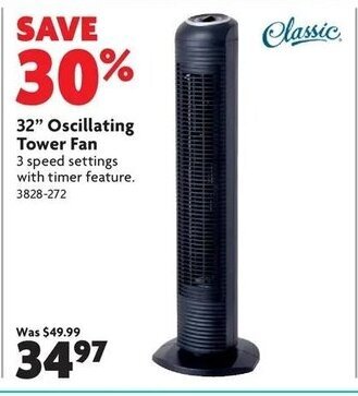 Home Hardware 32" Oscillating tower fan offer