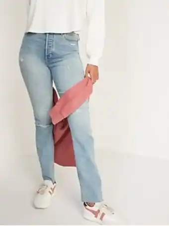 Old Navy Extra high-waisted button-fly kicker boot-cut ripped cut-off jeans for women offer