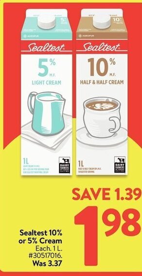 Walmart Sealtest 10% or 5% Cream offer