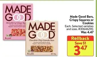 Walmart Made Good Bars Crispy Squares or offer