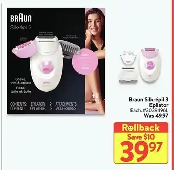 Walmart Braun Silk-épil 3 Epilator offer