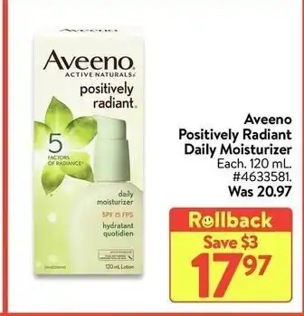 Walmart Aveeno positively radiant daily moisturizer offer