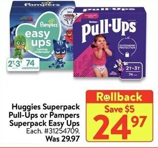Walmart Huggies superpack pull-ups or pampers offer