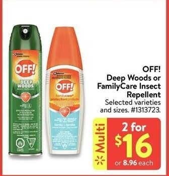 Walmart Off! Deep woods or family care insect repellent offer