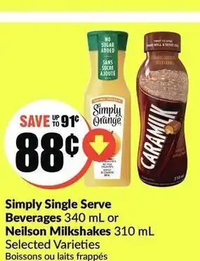 FreshCo Simply single serve beverages or Neilson milkshakes offer