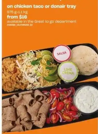 Dominion Chicken taco or donair tray offer