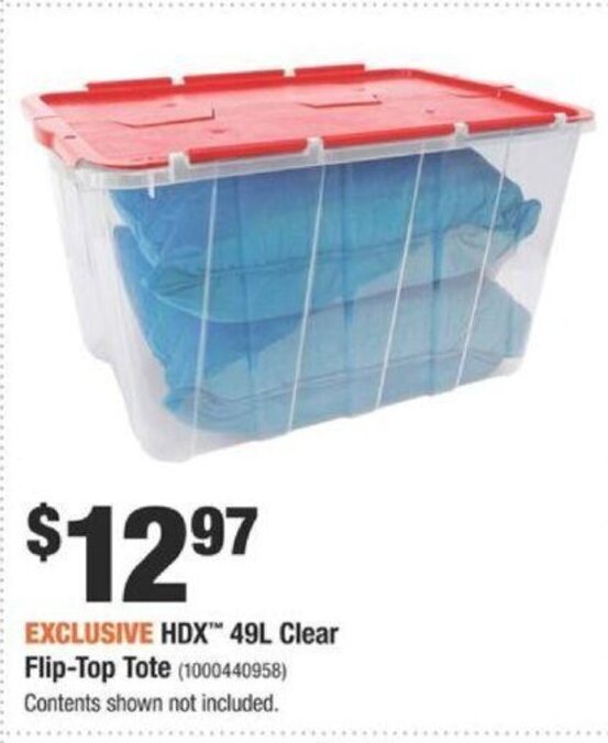 HDX 49L Clear FlipTop Tote offer at Home Depot