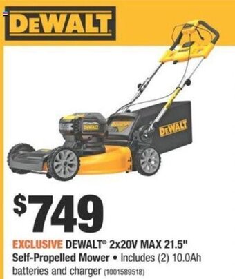 Home Depot Dewalt 2x20v Max 21.5 Self-Propelled Mower offer