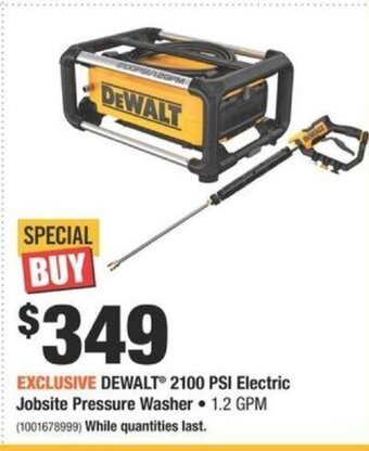 Home Depot Dewalt 2100 PSI Electric Jobsite Pressure Washer offer