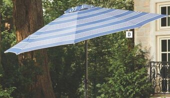 Home Depot Hampton Bay 9 Aluminum Patio Umbrella Blue Stripe offer