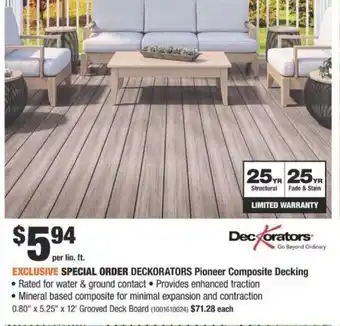Home Depot Special Order Deckorators Pioneer Composite Decking offer