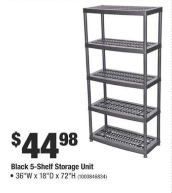 Home Depot Black 5-shelf storage unit offer