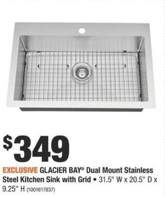 Home Depot EXCLUSIVE GLACIER BAY dual mount stainless steel kitchen sink with grid offer